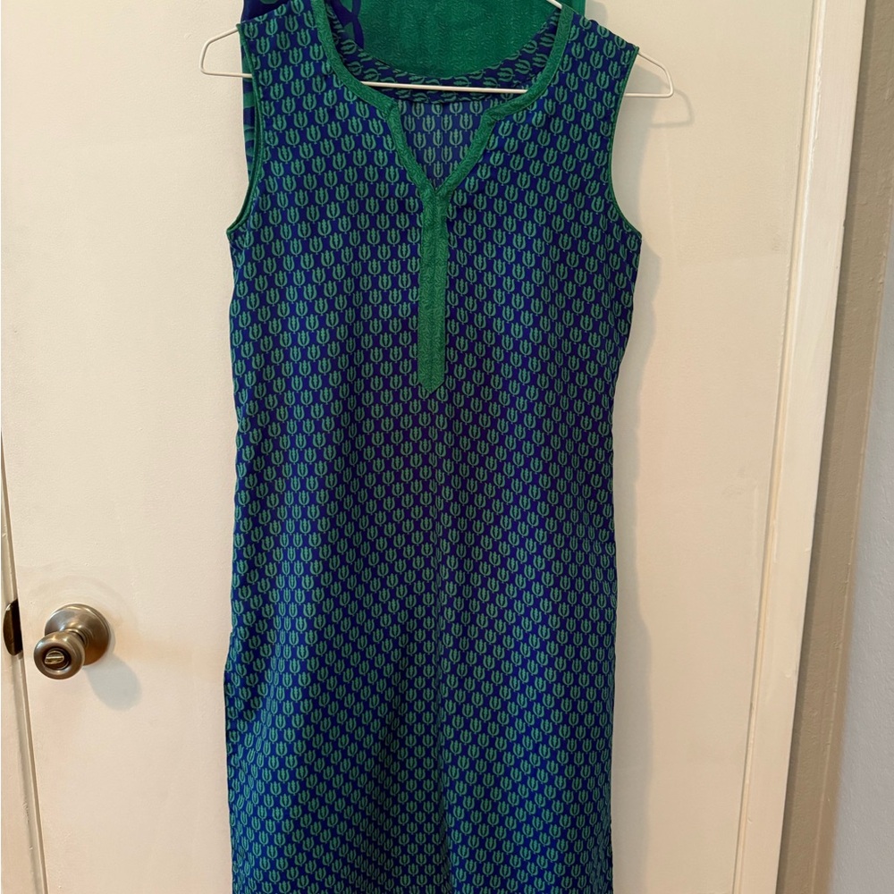 Handmade Sleeveless Salwar Kameez, Blue and Green, size 0/2